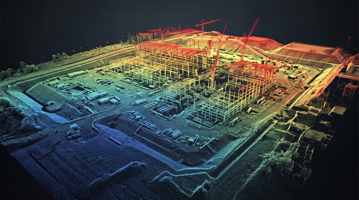 Classified LiDAR point cloud of an active construction site